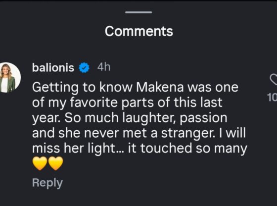 Screenshot from Balionis' comment under White's post / Source: @makenawhite91 on Instagram