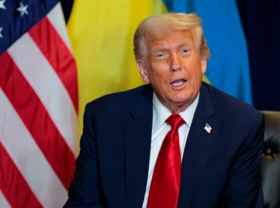 U.S. President Donald Trump speaking during a bilateral meeting.