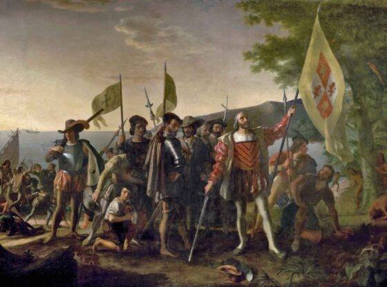 The landing of Christopher Columbus in America seen by the brush of the American painter John Vanderlyn.