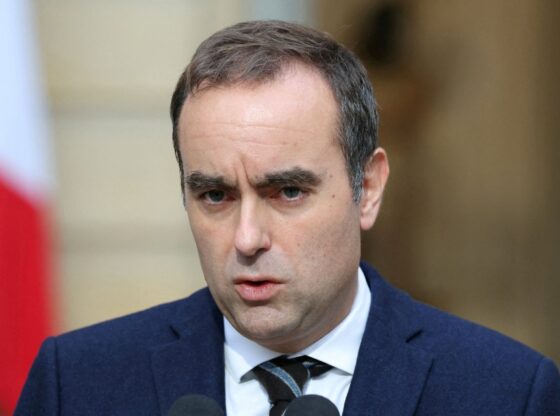 French Prime Minister Sébastien Lecornu delivering a statement.