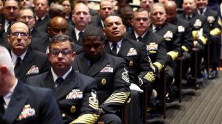 Military gathered to hear what President Trump has to tell them.