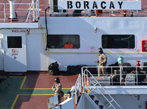 French soldiers onboard the tanker Boracay, part of Russia's "shadow fleet."