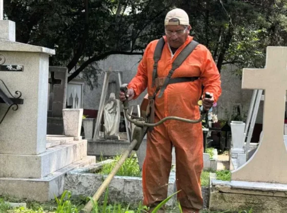 Lifestyle. Lined in an orange suit and surrounded by 1,500 tombs, Juan maintains the bushes and tombs with total naturalness, as if they were old friends.