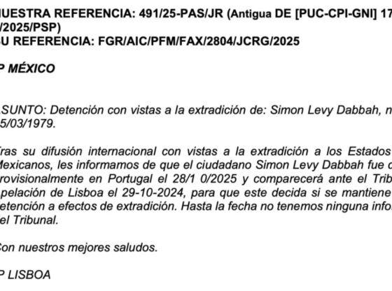 La Interpol confirmó a México por escrito que Simón Levy, exfuncionario federal y capitalino, fue arrestado en Portugal, tal y como lo anunció la FGJ-CdMx.