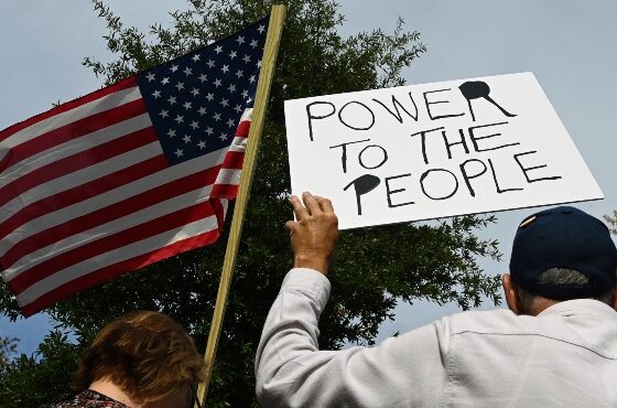 Protesters participate in a protest "No Kings" in Washington, DC, United States.