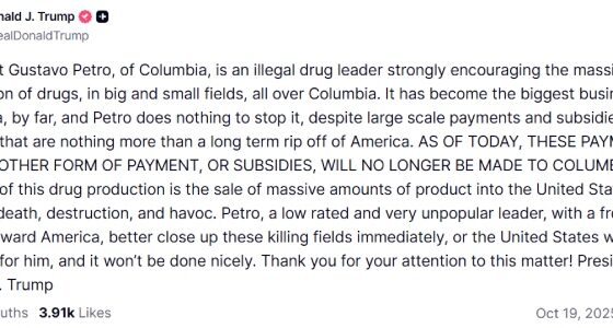 Trump accuses Petro and stops aid to Colombia.