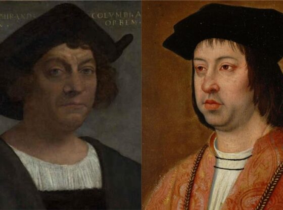 Portraits of Christopher Columbus and Ferdinand the Catholic.