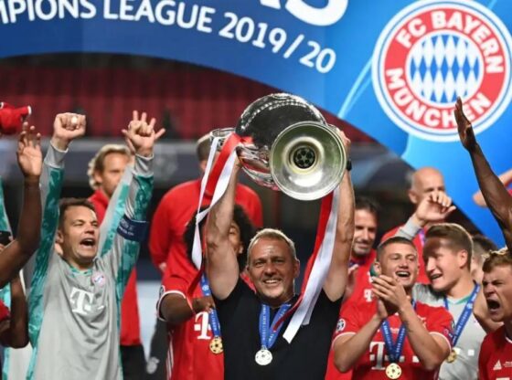 Flick, celebrating the 2019-20 Champions League with Bayern