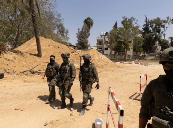 KHAN YUNIS, GAZA - JUNE 8: (EDITOR'S NOTE: Image has been reviewed by Israeli Defense Forces prior to transmission) Israeli soldiers guard while escorting members of the press near the Gaza European Hospital near Khan Yunis on June 8, 2025 in Khan Yunis, Gaza. According to the Israeli military, it struck Hamas "underground infrastructure" beneath the European Hospital on May 13, reportedly killing Hamas chief Muhammad Sinwar, younger brother of the militant group's former leader, Yahya Sinwar, who was killed by Israeli forces last year. The Hamas-run civil defence said that during the strike six bombs hit the hospital's inner courtyard and surrounding area, killing 28 people and injuring dozens more. The IDF alleges tunnels under the European Hospital in southern Gaza were used by Hamas as a command center during the October 7, 2023 Hamas attack on Israel, masterminded by Yahya Sinwar. Hamas has not yet confirmed or denied Muhammad Sinwar's death. (Photo by Amir Levy/Getty Images)