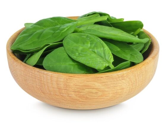 Spinach is a green leafy vegetable rich in iron and antioxidants.