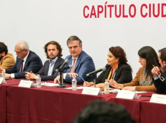 Marcelo Ebrard, Secretary of Economy, during the T-MEC Regional Consultation in Mexico City.