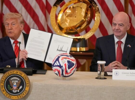 Donald Trump and Gianni Infantino, in an archive image