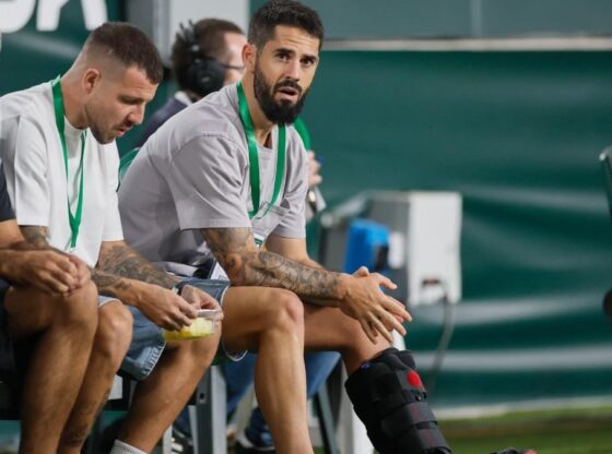 Isco, with his leg immobilized