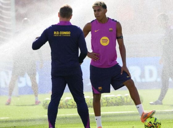 Lamine, with Flick in training