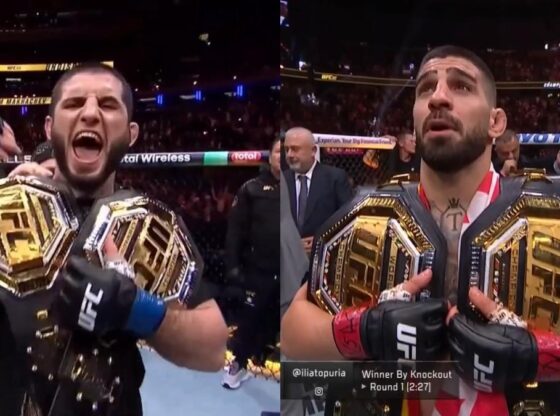 Islam Makhachev and Ilia Topuria, double champions of the UFC