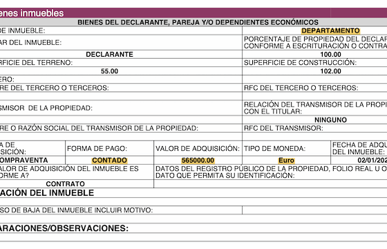 Marko Cortés recognized the cash payment in euros for an apartment in his asset declaration of May 2025.