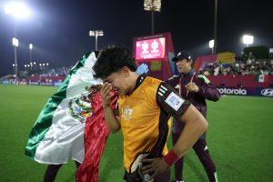 The emotion of the Mexican national team players after eliminating Argentina from the 2025 Under 17 World Cup in Qatar.