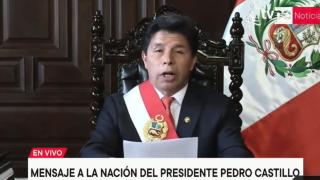 The president of Peru, Pedro Castillo, during his speech to the nation.