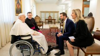 Pope Francis receives the vice president of the United States, JD Vance, at his residence.