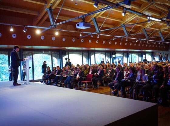 The president of the Generalitat, Salvador Illa, during his speech before the mayors of rural municipalities