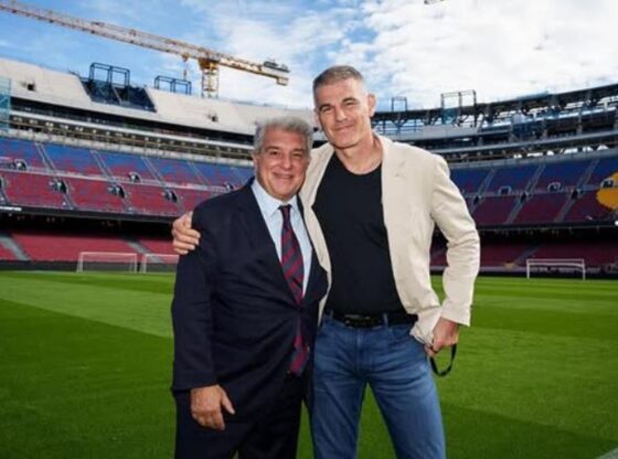 Enric Masip and Joan Laporta at Spotify Camp Nou
