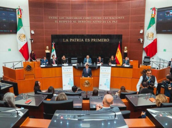 President Salvador Illa in his speech in the Senate of Mexico.